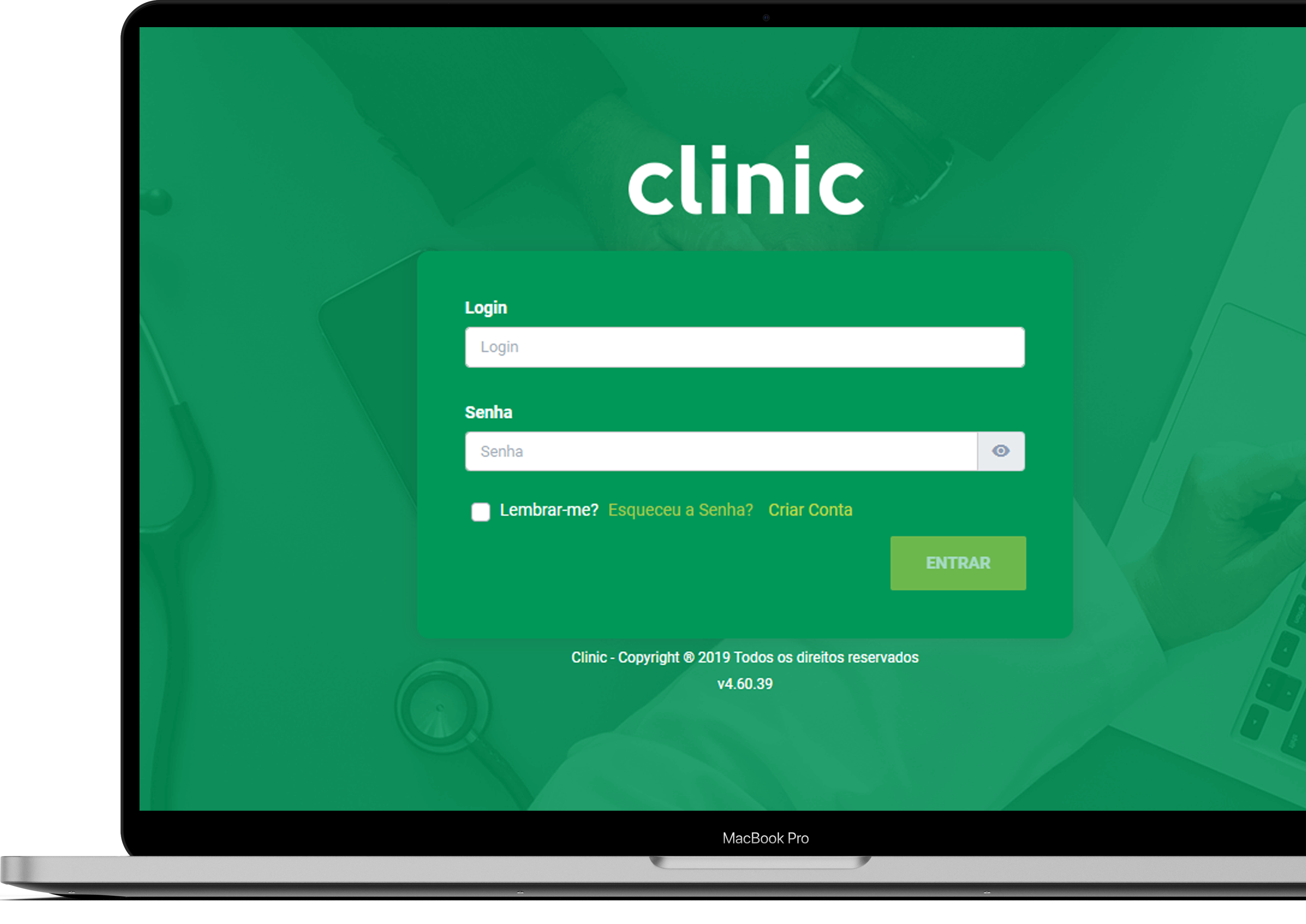 Tela de login do Clinic Mockup com tela de login do Clinic
